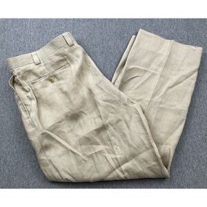 Calvin Klein Linen‎ Pants Mens Sz 40x27 Beige Chino Dress Slacks Flat Front